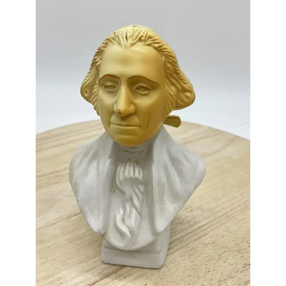 Vintage Avon Colonial Man‎ Bust Cologne Bottle White Gold Figurine Decor